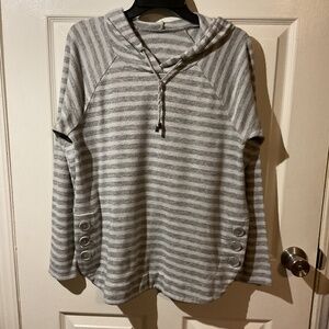 Grey & White Striped Hoodie